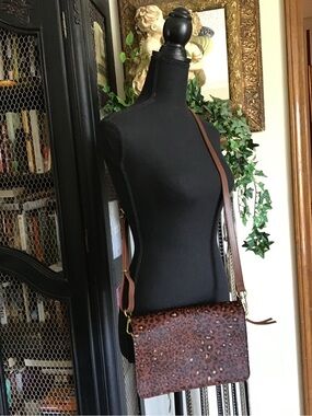 Leather Leopard Crossbody Bag - Brown
